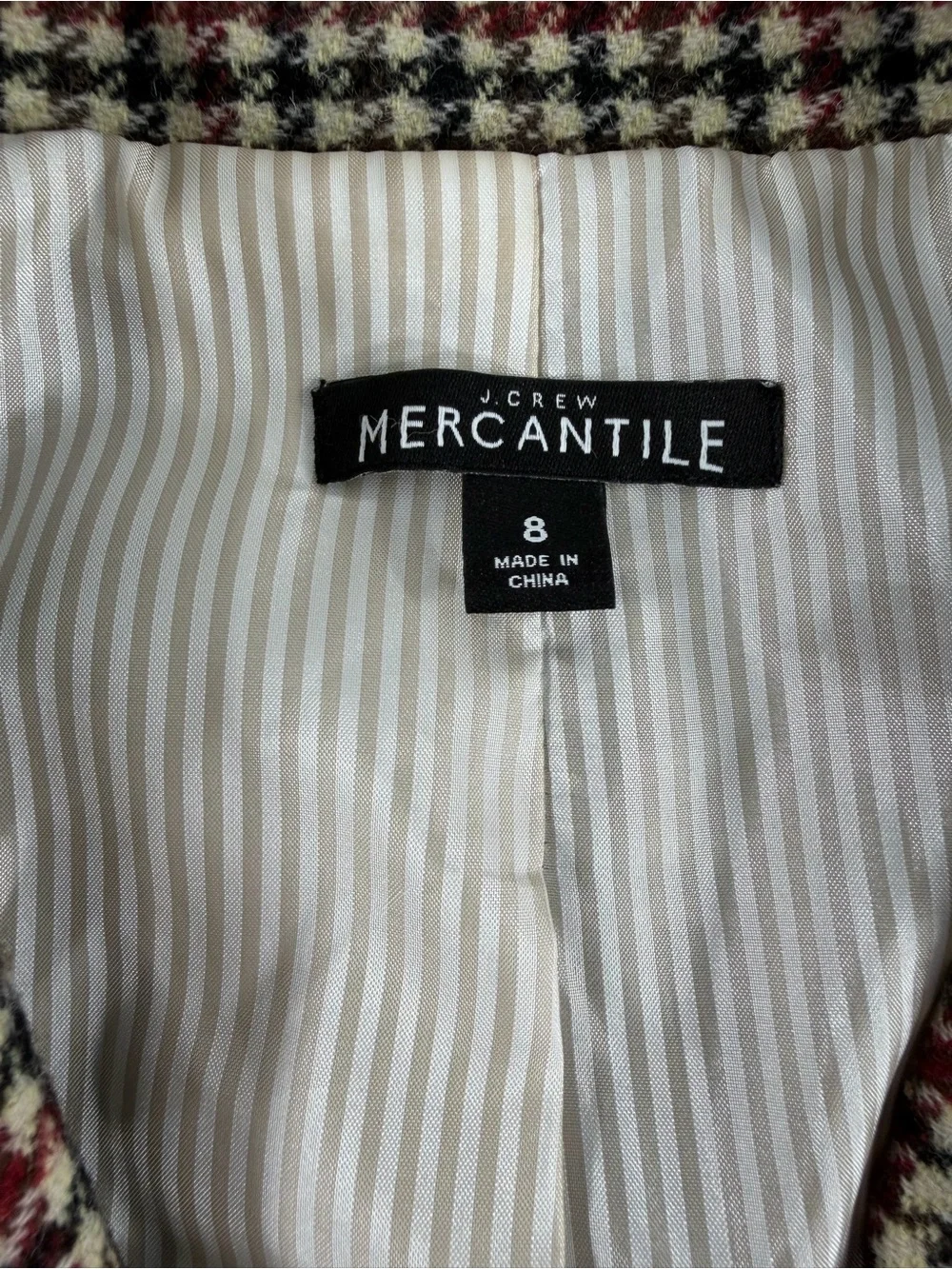 J.Crew Mercantile Wool Blend Houndstooth Plaid Blazer Gold Buttons Size 8